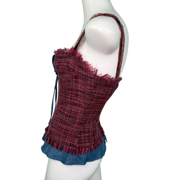 D&G Dolce & Gabbana Bustier Corset Top Wool Pink Multi-Color Tweed Flower Sz S - Picture 3 of 16